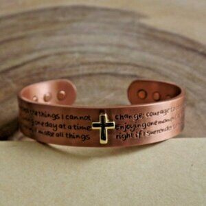 Cross Prayers Pure Copper Magnetic Bracelet Arthritis Pain Therapy Energy Cuff